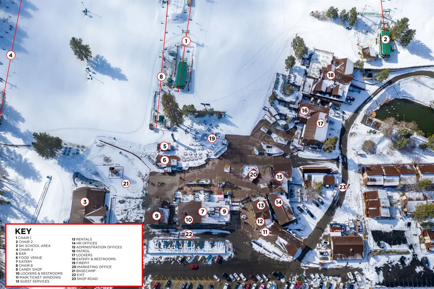 winter base area map of snow summit ski and snowboard resort